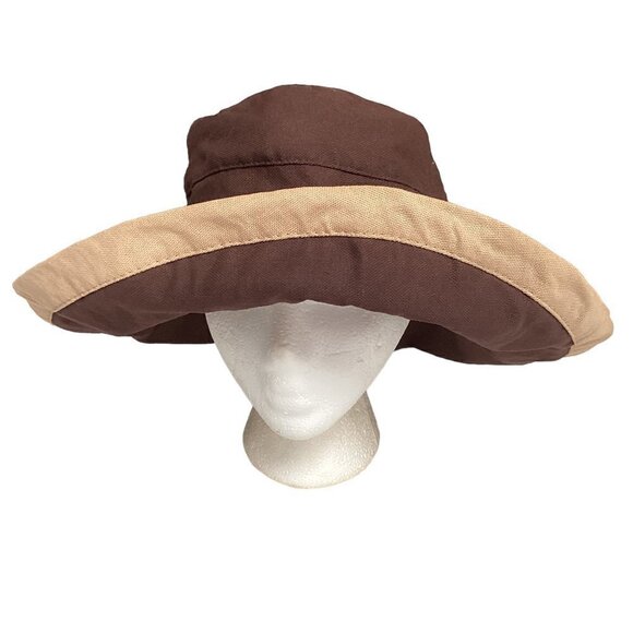 Cappelli Straworld Bucket Sun Hat Wired Wide Brim 2-Tone Brown Beige Canvas 56i - Picture 1 of 11